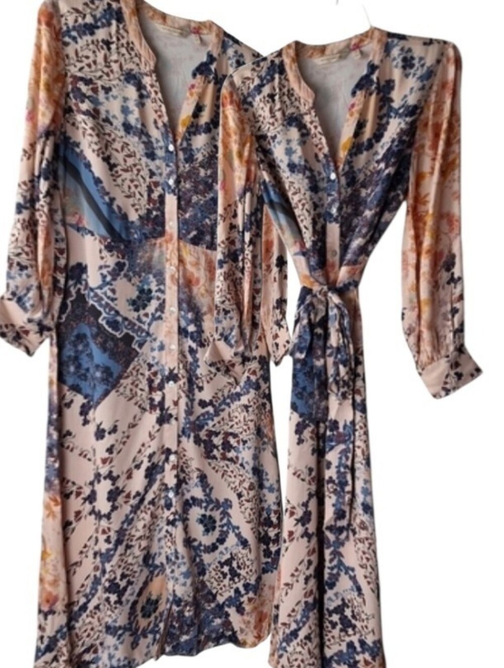 Soft Surroundings Petite Small Nassau Peach Blu Flora Midi Dress Self Tie-Belt